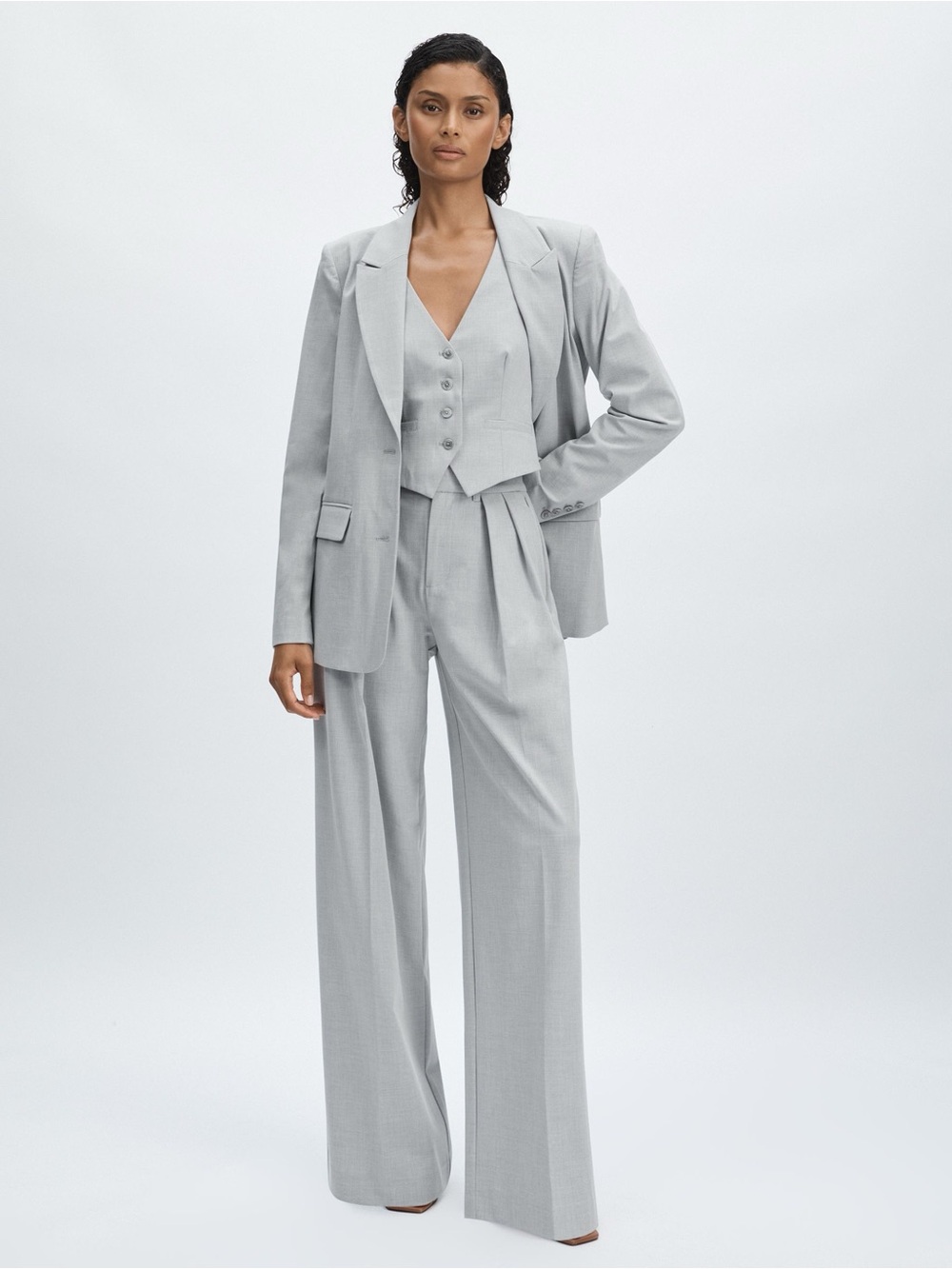 Good American Light Gray Blazer & Vest Suit Jacket